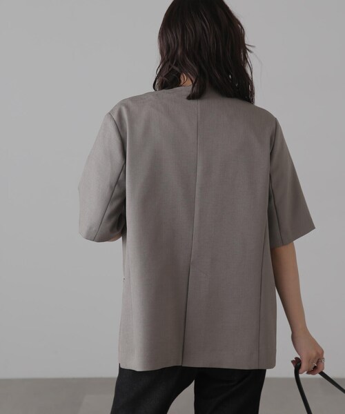 FREE'S MART（フリーズマート）の「◆リネンライクハーフスリーブジャケット（ノーカラージャケット・レディース・グレー/グレー系その他・SMALL/MEDIUM）」の9枚目の写真