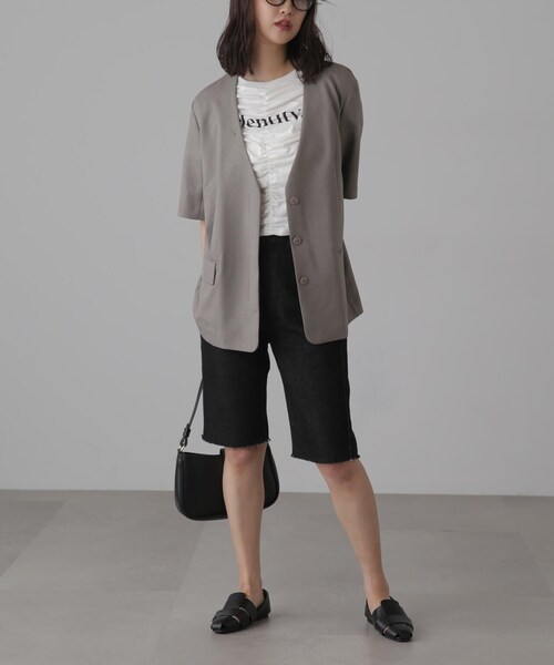 FREE'S MART（フリーズマート）の「◆リネンライクハーフスリーブジャケット（ノーカラージャケット・レディース・グレー/グレー系その他・SMALL/MEDIUM）」の8枚目の写真