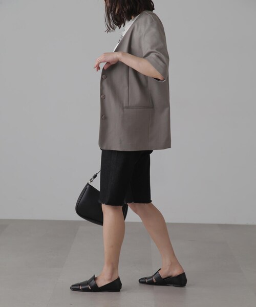 FREE'S MART（フリーズマート）の「◆リネンライクハーフスリーブジャケット（ノーカラージャケット・レディース・グレー/グレー系その他・SMALL/MEDIUM）」の7枚目の写真