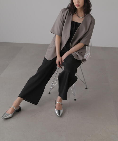 FREE'S MART（フリーズマート）の「◆リネンライクハーフスリーブジャケット（ノーカラージャケット・レディース・グレー/グレー系その他・SMALL/MEDIUM）」の4枚目の写真