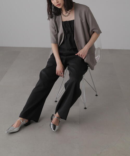 FREE'S MART（フリーズマート）の「◆リネンライクハーフスリーブジャケット（ノーカラージャケット・レディース・グレー/グレー系その他・SMALL/MEDIUM）」の3枚目の写真