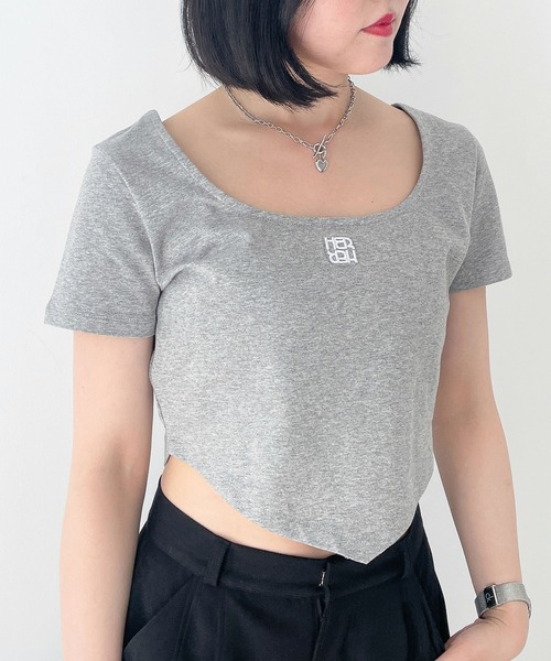 Heather(ヘザー)の「ヘムデザインショートスリーブカットソー 133945(Tシャツ/カットソー・レディース・グレー/ホワイト/チャコールグレー・FREE)」の3枚目の写真