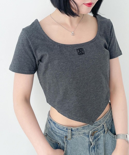 Heather(ヘザー)の「ヘムデザインショートスリーブカットソー 133945(Tシャツ/カットソー・レディース・グレー/ホワイト/チャコールグレー・FREE)」の2枚目の写真