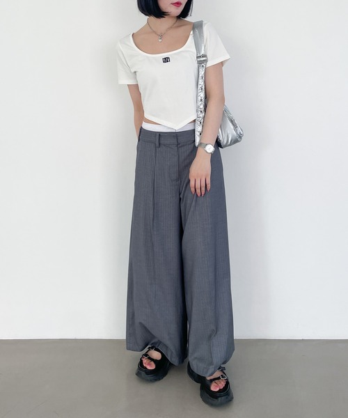 Heather(ヘザー)の「ヘムデザインショートスリーブカットソー 133945(Tシャツ/カットソー・レディース・グレー/ホワイト/チャコールグレー・FREE)」の17枚目の写真