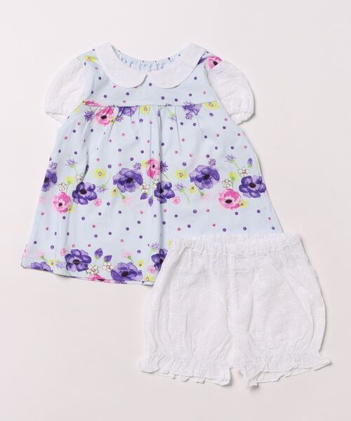 HAKKA BABY（ハッカベビー）の「[ベビー]ベリーフラワーボーダープリントチュニックパンツセット（Tシャツ/カットソー・キッズ・ブルー/ピンク・90cm/80ｃｍ）」の2枚目の写真