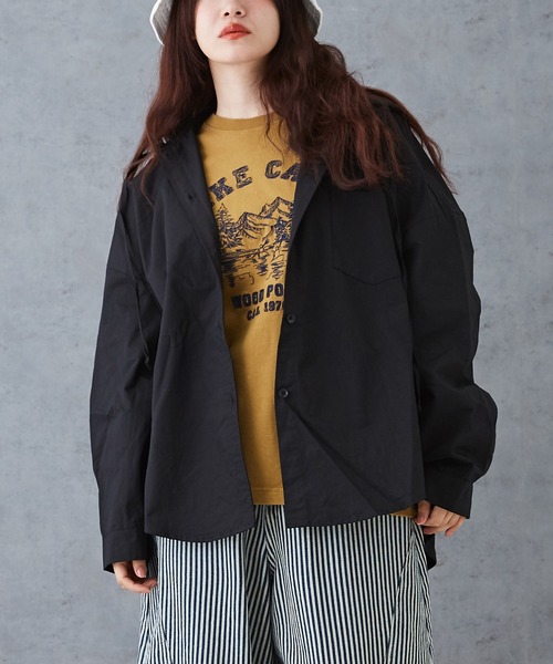 CUBE SUGAR（キューブシュガー）の「フード付きワイドシャツ（シャツ/ブラウス・レディース・イエロー/パープル/ブラック・M）」の2枚目の写真