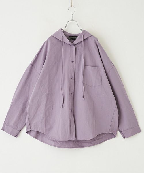 CUBE SUGAR（キューブシュガー）の「フード付きワイドシャツ（シャツ/ブラウス・レディース・イエロー/パープル/ブラック・M）」の5枚目の写真