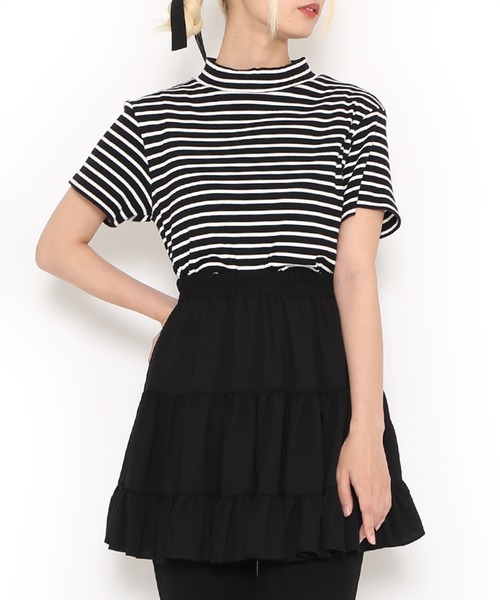 PUNYUS（プニュズ）の「ボーダーハイネックリブＴシャツ（Tシャツ/カットソー・レディース・ホワイト/グリーン/ブラック・1/4/3/2）」の2枚目の写真