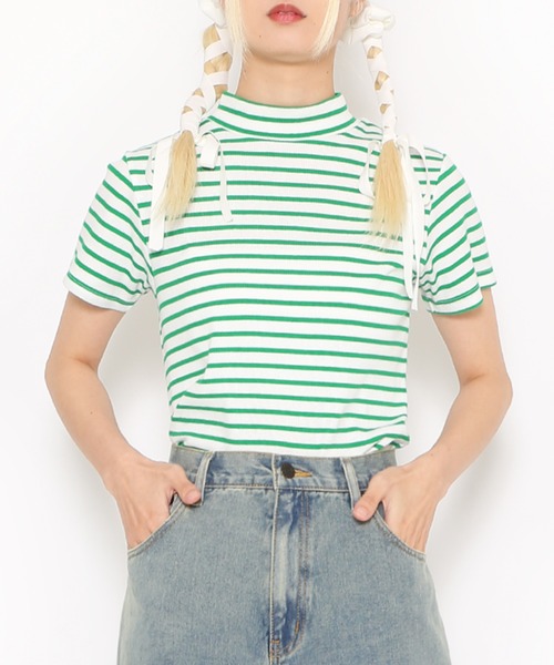 PUNYUS（プニュズ）の「ボーダーハイネックリブＴシャツ（Tシャツ/カットソー・レディース・ホワイト/グリーン/ブラック・1/4/3/2）」の17枚目の写真