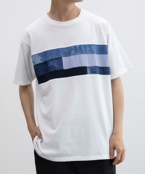 NAVY（ネイビー）の「ブロック&パネル切り替えデザイン T-SHIRT（Tシャツ/カットソー・メンズ・ホワイト系1/ホワイト系2/ブラック系1/ブラック系2/ネイビー系1/ネイビー系2・M/L/XL）」の3枚目の写真
