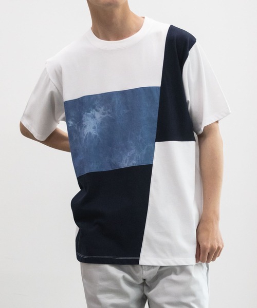 NAVY（ネイビー）の「ブロック&パネル切り替えデザイン T-SHIRT（Tシャツ/カットソー・メンズ・ホワイト系1/ホワイト系2/ブラック系1/ブラック系2/ネイビー系1/ネイビー系2・M/L/XL）」の4枚目の写真