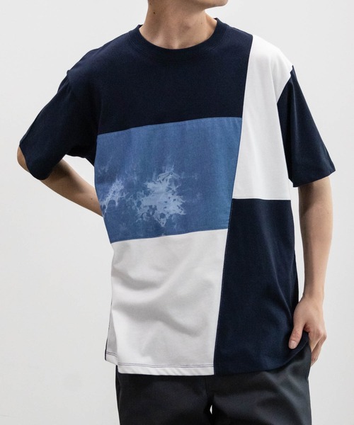 NAVY（ネイビー）の「ブロック&パネル切り替えデザイン T-SHIRT（Tシャツ/カットソー・メンズ・ホワイト系1/ホワイト系2/ブラック系1/ブラック系2/ネイビー系1/ネイビー系2・M/L/XL）」の6枚目の写真