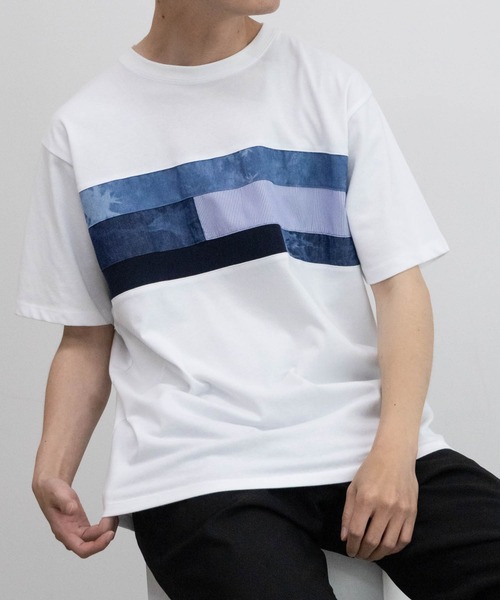 XLARGE パネル切り替えデザイン 半袖Tシャツ 古着感がおしゃれ NAVY(ネイビー)の「ブロック&パネル切り替えデザイン T-SHIRT