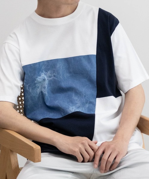 NAVY（ネイビー）の「ブロック&パネル切り替えデザイン T-SHIRT（Tシャツ/カットソー・メンズ・ホワイト系1/ホワイト系2/ブラック系1/ブラック系2/ネイビー系1/ネイビー系2・M/L/XL）」の21枚目の写真