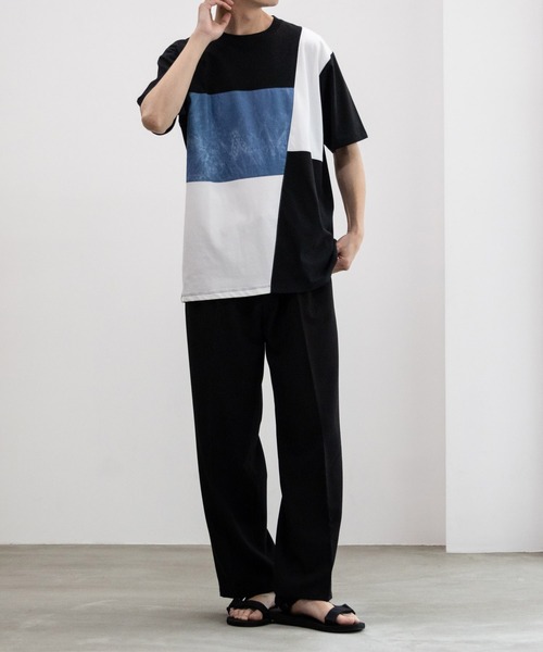 NAVY（ネイビー）の「ブロック&パネル切り替えデザイン T-SHIRT（Tシャツ/カットソー・メンズ・ホワイト系1/ホワイト系2/ブラック系1/ブラック系2/ネイビー系1/ネイビー系2・M/L/XL）」の10枚目の写真