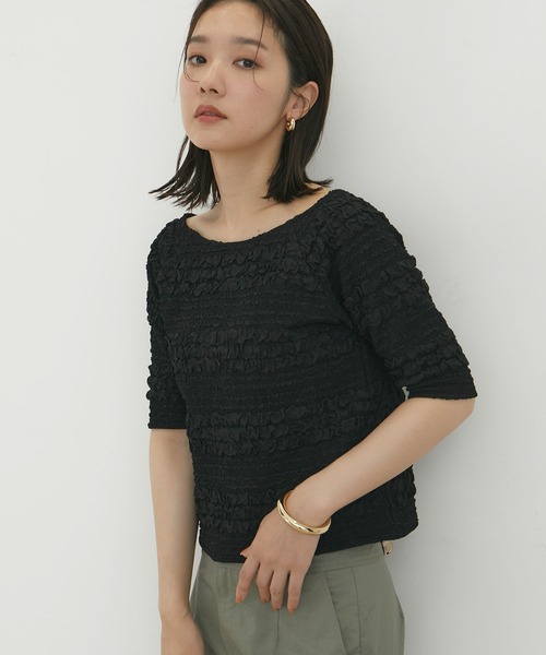 VIS(ビス)の「【洗える】ポコポコジャガードTシャツ(Tシャツ/カットソー・レディース・ブラック/ホワイト・FREE)」の5枚目の写真