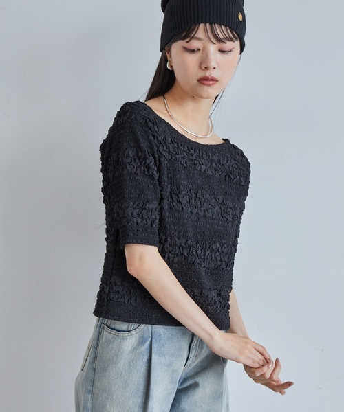 VIS(ビス)の「【洗える】ポコポコジャガードTシャツ(Tシャツ/カットソー・レディース・ブラック/ホワイト・FREE)」の18枚目の写真