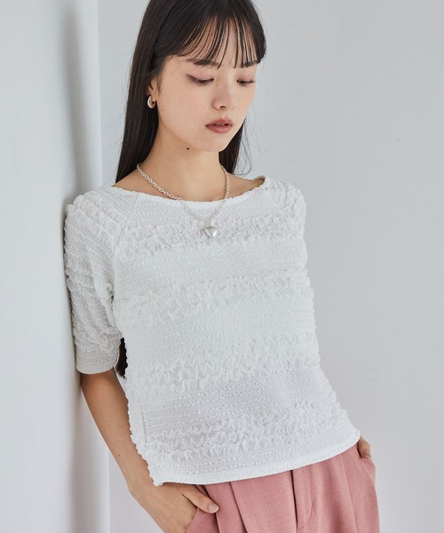 VIS(ビス)の「【洗える】ポコポコジャガードTシャツ(Tシャツ/カットソー・レディース・ブラック/ホワイト・FREE)」の21枚目の写真