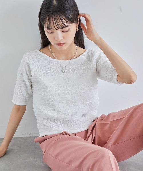 VIS(ビス)の「【洗える】ポコポコジャガードTシャツ(Tシャツ/カットソー・レディース・ブラック/ホワイト・FREE)」の22枚目の写真