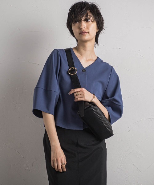 【セール】3Dボリュームスリーブ前開きトップス≪手洗い可能≫（Tシャツ/カットソー）｜MAYSON GREY（メイソングレイ）