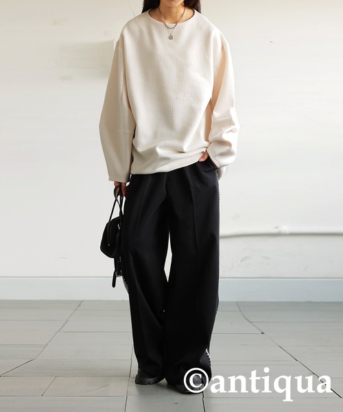 antiqua(アンティカ)の「コクーントップス(Tシャツ/カットソー・レディース・ブラック/オフホワイト/ダークグレー・R/P)」の9枚目の写真