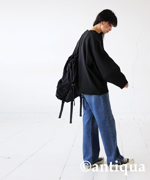 antiqua(アンティカ)の「コクーントップス(Tシャツ/カットソー・レディース・ブラック/オフホワイト/ダークグレー・R/P)」の12枚目の写真
