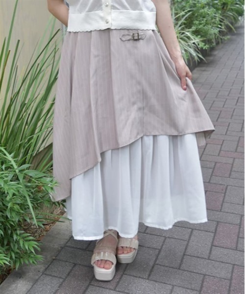 axes femme（アクシーズファム）の「シフォン切替ストライプスカート（スカート・レディース・ベージュ/ネイビー/ダークグリーン・FREE）」の6枚目の写真