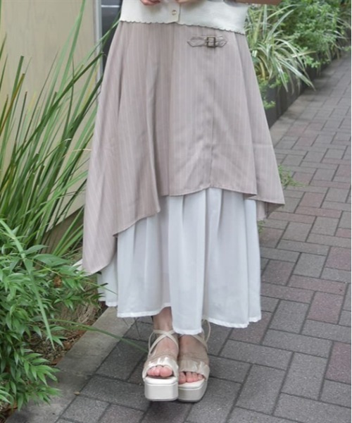 axes femme（アクシーズファム）の「シフォン切替ストライプスカート（スカート・レディース・ベージュ/ネイビー/ダークグリーン・FREE）」の7枚目の写真