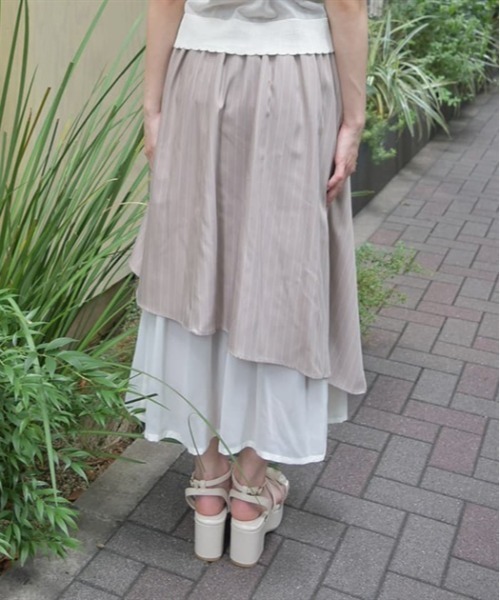 axes femme（アクシーズファム）の「シフォン切替ストライプスカート（スカート・レディース・ベージュ/ネイビー/ダークグリーン・FREE）」の9枚目の写真