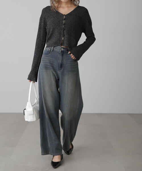 FREE'S MART（フリーズマート）の「◆Vネックラメリブニットカーディガン（ニット/セーター・レディース・ブラック/ベージュ/レッド/グレー・FREE）」の10枚目の写真