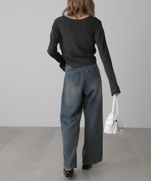 FREE'S MART（フリーズマート）の「◆Vネックラメリブニットカーディガン（ニット/セーター・レディース・ブラック/ベージュ/レッド/グレー・FREE）」の12枚目の写真