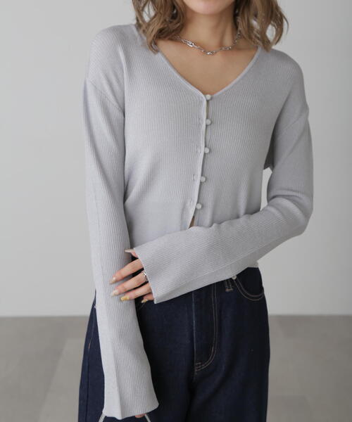 FREE'S MART（フリーズマート）の「◆Vネックラメリブニットカーディガン（ニット/セーター・レディース・ブラック/ベージュ/レッド/グレー・FREE）」の17枚目の写真