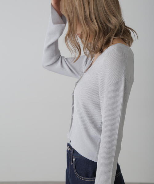 FREE'S MART（フリーズマート）の「◆Vネックラメリブニットカーディガン（ニット/セーター・レディース・ブラック/ベージュ/レッド/グレー・FREE）」の18枚目の写真