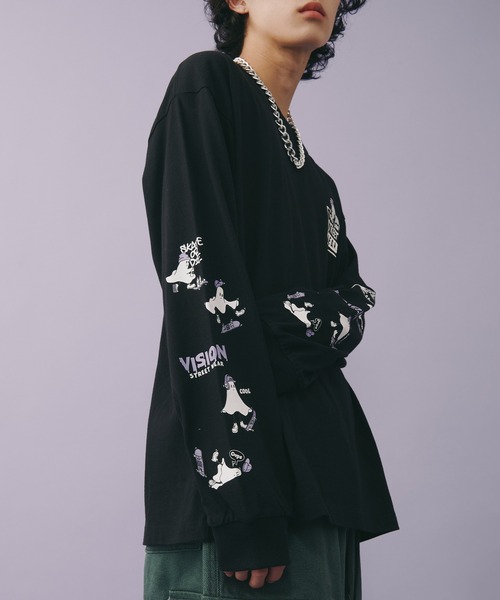 VISION STREET WEAR（ヴィジョンストリートウェア）の「【VISION STREET WEAR】オリジナルグラフィック ゴーストイラストプリントTシャツ / 袖プリントロンT（Tシャツ/カットソー・レディース・ブラック/ホワイト/ライトグレー・MEDIUM/LARGE/X-LARGE）」の12枚目の写真