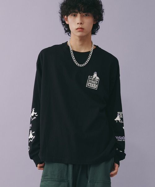 VISION STREET WEAR（ヴィジョンストリートウェア）の「【VISION STREET WEAR】オリジナルグラフィック ゴーストイラストプリントTシャツ / 袖プリントロンT（Tシャツ/カットソー・レディース・ブラック/ホワイト/ライトグレー・MEDIUM/LARGE/X-LARGE）」の14枚目の写真