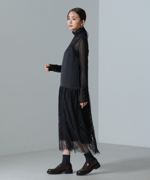 NANO universe（ナノユニバース）の「レース切り替えサテンキャミワンピース（ワンピース・レディース・ブラック/モカ・FREE）」の5枚目の写真