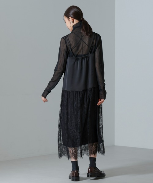 NANO universe（ナノユニバース）の「レース切り替えサテンキャミワンピース（ワンピース・レディース・ブラック/モカ・FREE）」の6枚目の写真