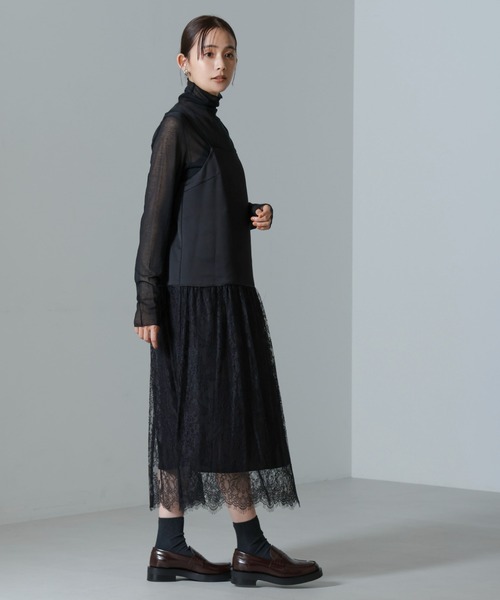 NANO universe（ナノユニバース）の「レース切り替えサテンキャミワンピース（ワンピース・レディース・ブラック/モカ・FREE）」の7枚目の写真