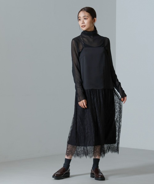 NANO universe（ナノユニバース）の「レース切り替えサテンキャミワンピース（ワンピース・レディース・ブラック/モカ・FREE）」の8枚目の写真