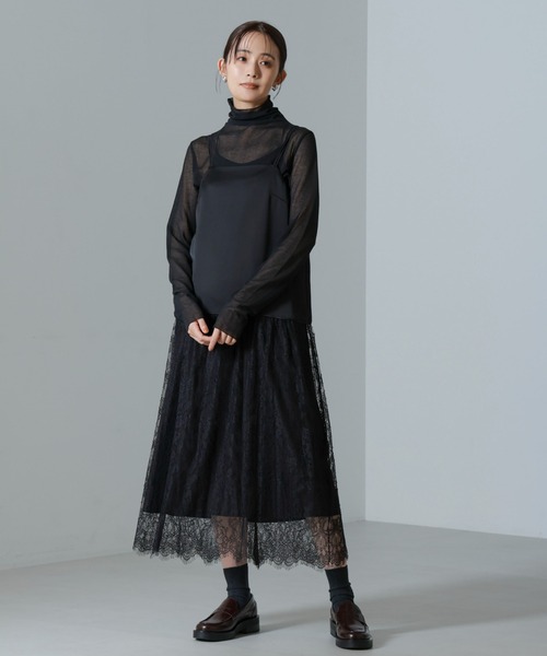 NANO universe（ナノユニバース）の「レース切り替えサテンキャミワンピース（ワンピース・レディース・ブラック/モカ・FREE）」の9枚目の写真