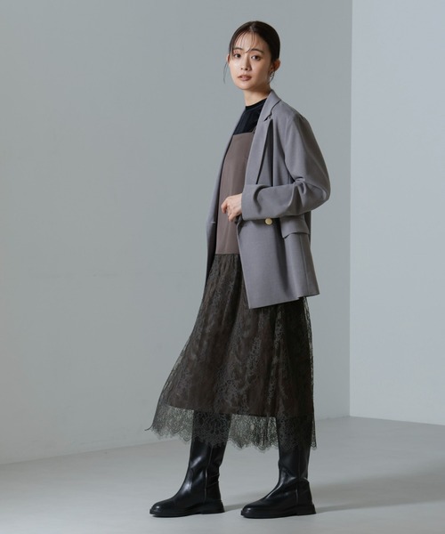 NANO universe（ナノユニバース）の「レース切り替えサテンキャミワンピース（ワンピース・レディース・ブラック/モカ・FREE）」の10枚目の写真