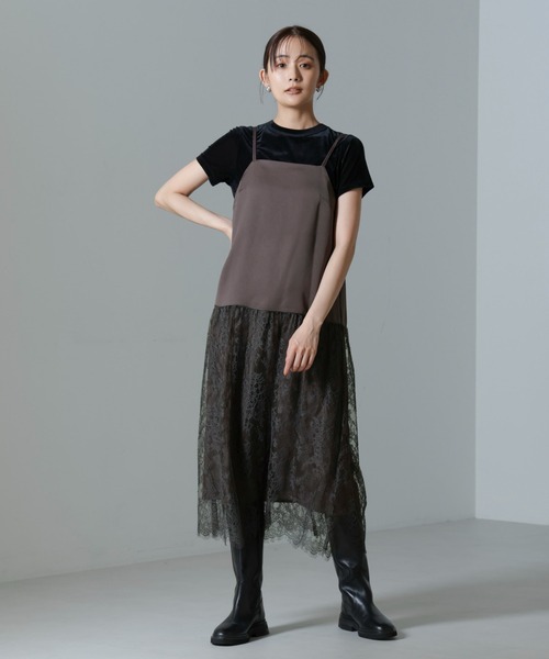 NANO universe（ナノユニバース）の「レース切り替えサテンキャミワンピース（ワンピース・レディース・ブラック/モカ・FREE）」の16枚目の写真