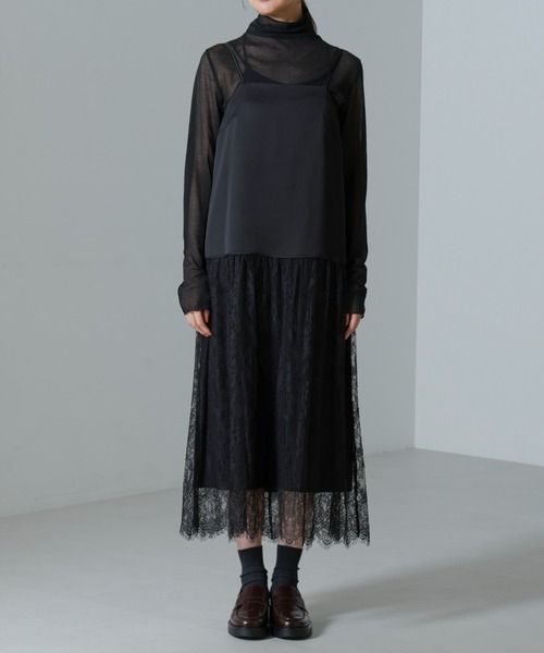 NANO universe（ナノユニバース）の「レース切り替えサテンキャミワンピース（ワンピース・レディース・ブラック/モカ・FREE）」の17枚目の写真