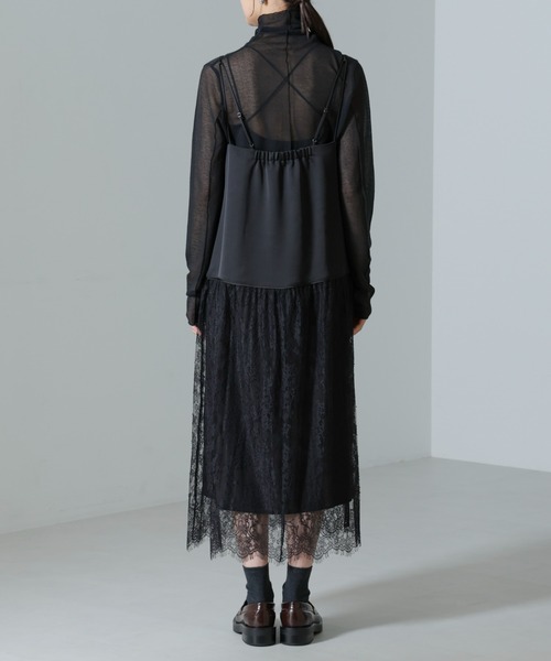 NANO universe（ナノユニバース）の「レース切り替えサテンキャミワンピース（ワンピース・レディース・ブラック/モカ・FREE）」の19枚目の写真