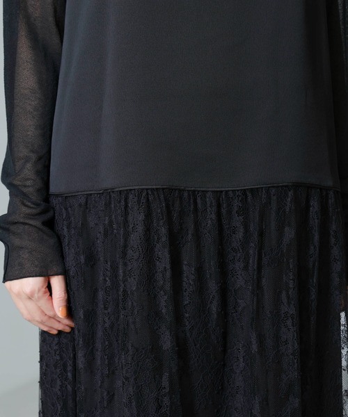 NANO universe（ナノユニバース）の「レース切り替えサテンキャミワンピース（ワンピース・レディース・ブラック/モカ・FREE）」の21枚目の写真