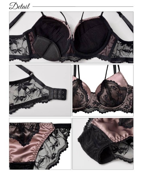 DRW(ドロー)の「ボタニカル ストリング レース 育乳 脇高 ブラジャー & フルバック ショーツ(ブラ&ショーツ・レディース・ピンク/ブルー・E65/F65/F80/E70/E75/E80/F70/F75)」の10枚目の写真