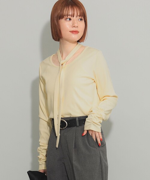 Ray BEAMS(レイビームス)の「ボウタイ ギャザー スリーブ Tシャツ(Tシャツ/カットソー・レディース・ホワイト系その他6/グリーン系その他2・ONE SIZE)」の5枚目の写真