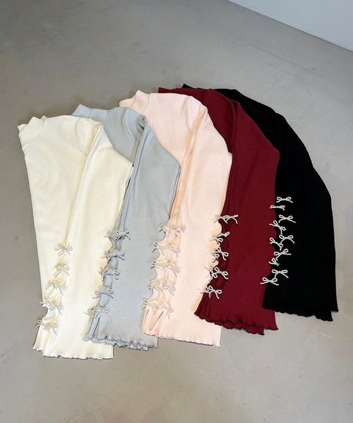 one after another NICE CLAUP(ワンアフターアナザーナイスクラップ)の「袖パールリボンテレコハイネック(Tシャツ/カットソー・レディース・レッド/アイボリー/ブラック/サックスブルー/ベビーピンク・FREE)」の21枚目の写真