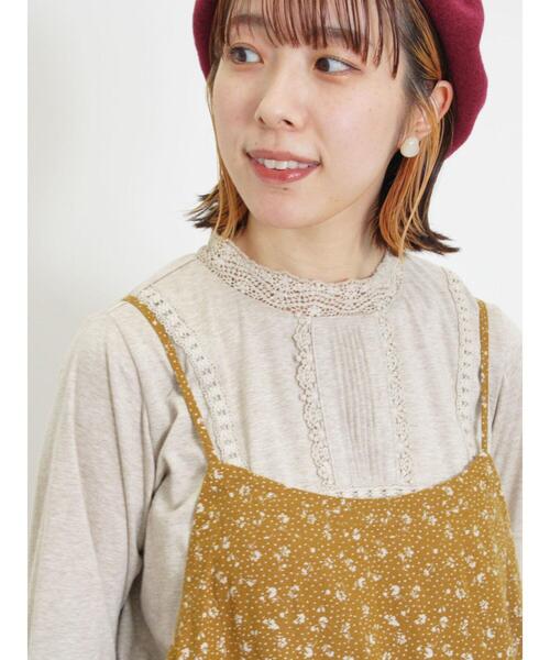 Samansa Mos2（サマンサ モスモス）の「レーススタンドネックカットソー（Tシャツ/カットソー・レディース・オフホワイト/ベージュ/ブラック・F）」の3枚目の写真