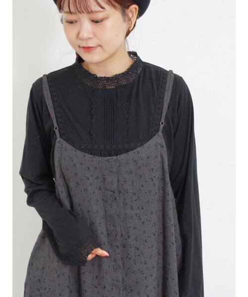 Samansa Mos2（サマンサ モスモス）の「レーススタンドネックカットソー（Tシャツ/カットソー・レディース・オフホワイト/ベージュ/ブラック・F）」の2枚目の写真